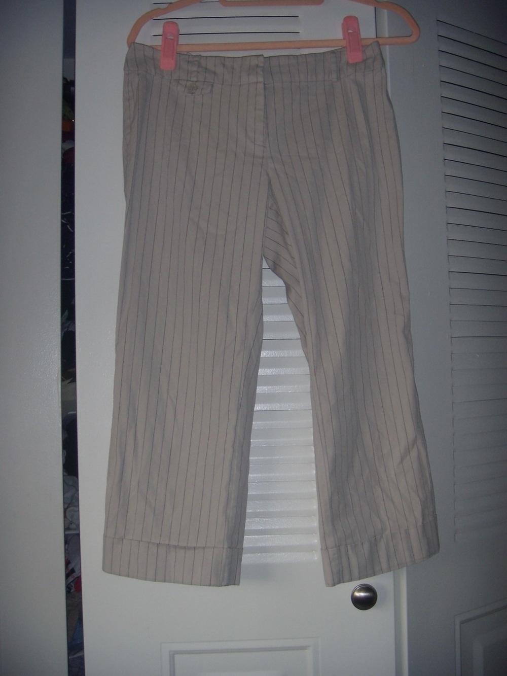 New York & Company Beige Pinstripe Cropped Dress Pants